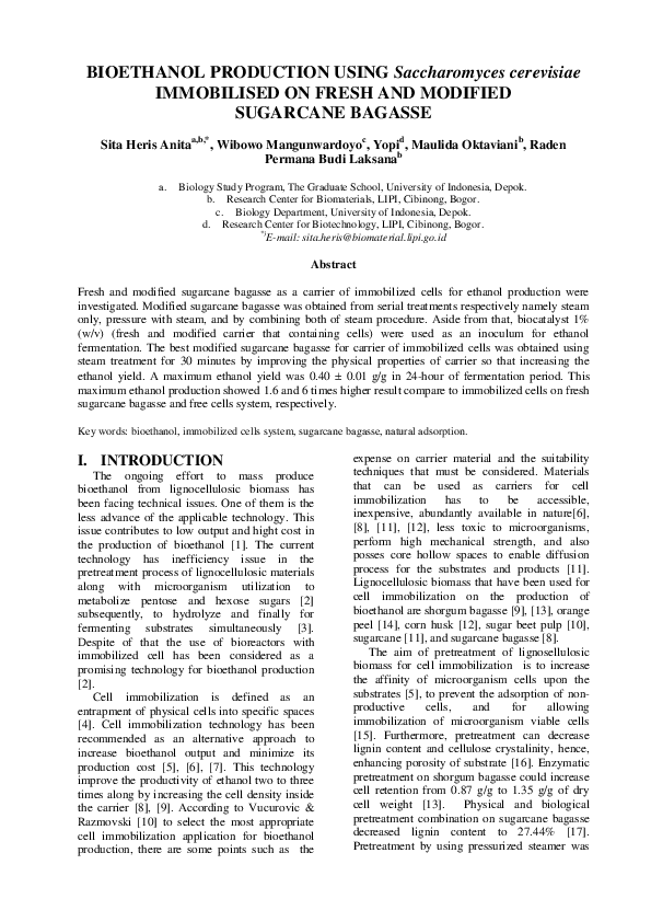 (PDF) BIOETHANOL PRODUCTION USING Saccharomyces cerevisiae IMMOBILISED ...