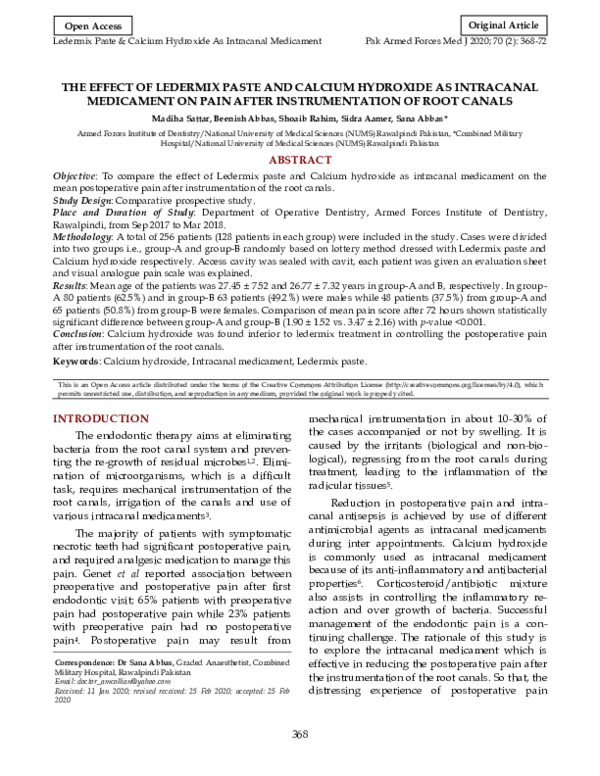 (PDF) The Effect of Ledermix Paste and Calcium Hydroxide as Intracanal ...