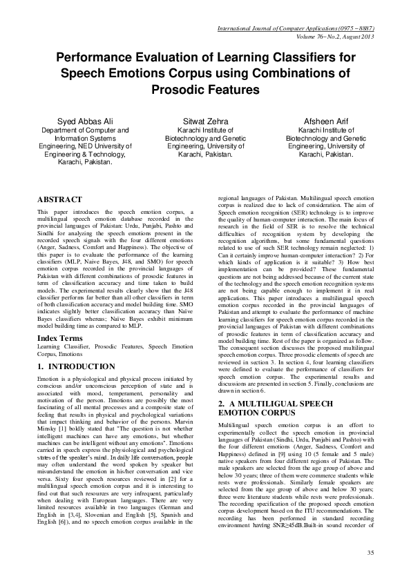 (PDF) Performance Evaluation of Learning Classifiers for Speech ...