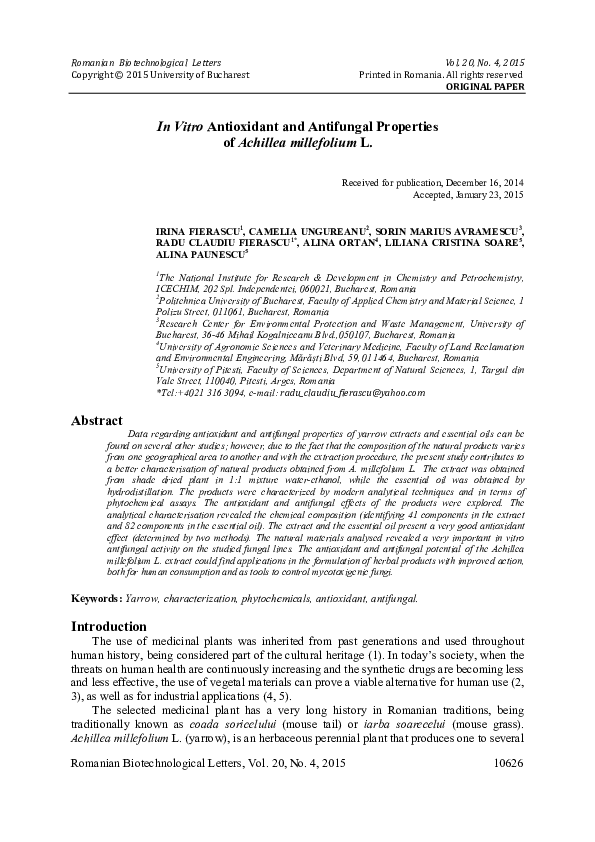 (PDF) In Vitro Antioxidant and Antifungal Properties of Achillea ...