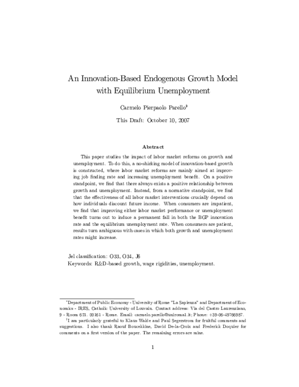 (PDF) An Innovation-Based Endogenous Growth Model with Equilibrium ...