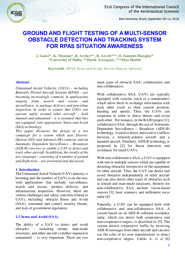 (PDF) Ground and Flight Testing of a Multi-Sensor Obstacle Detection ...