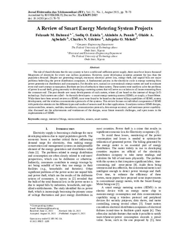 (PDF) A Review of Smart Energy Metering System Projects