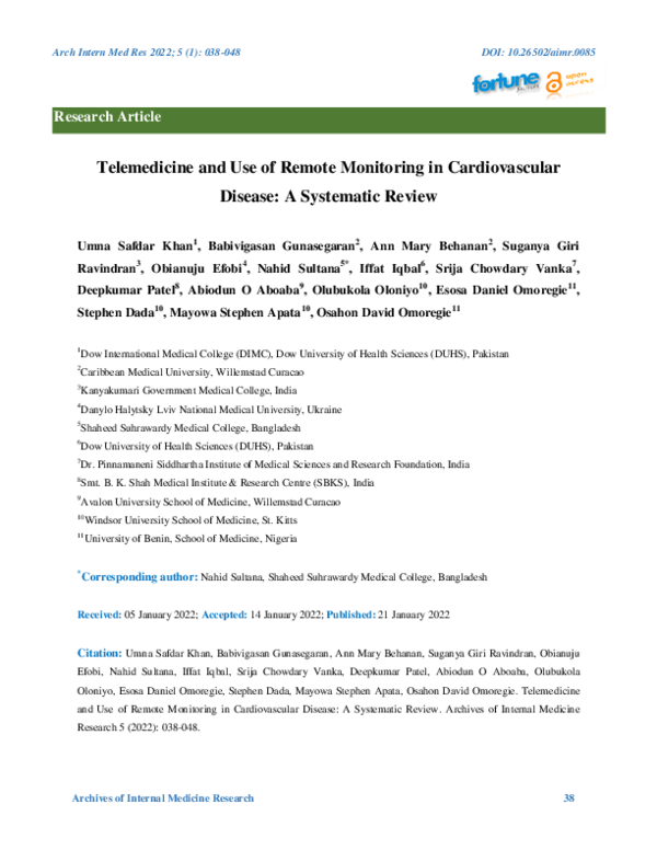 (PDF) Telemedicine and Use of Remote Monitoring in Cardiovascular ...