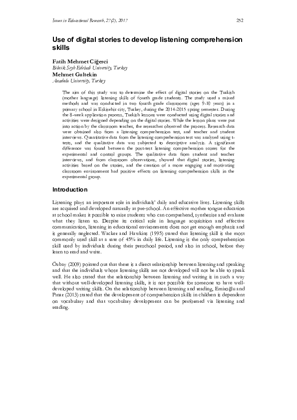 (PDF) Use of Digital Stories to Develop Listening Comprehension Skills