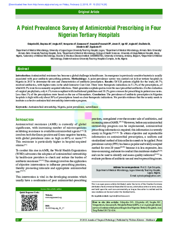 (PDF) A point prevalence survey of antimicrobial prescribing in four ...