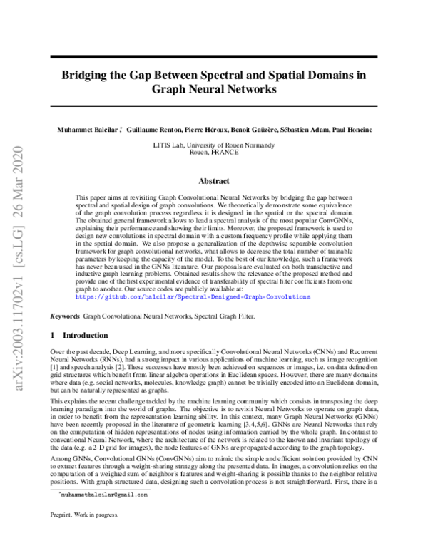 (PDF) Bridging the Gap Between Spectral and Spatial Domains in Graph ...