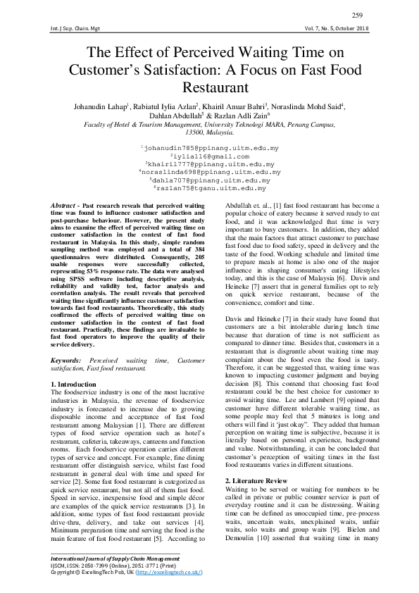 (PDF) The Effect of Perceived Waiting Time on Customer’s Satisfaction ...