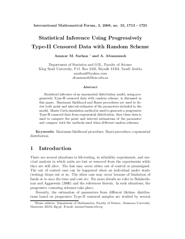 (PDF) Statistical Inference Using Progressively Type-II Censored Data ...