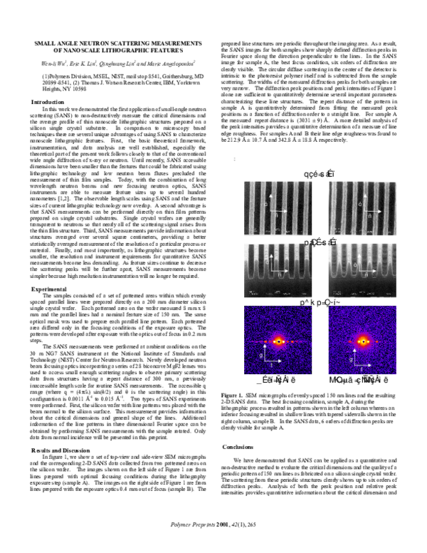 (PDF) Small angle neutron scattering measurements of nanoscale ...