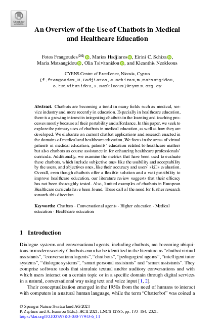 (PDF) An Overview of the Use of Chatbots in Medical and Healthcare ...