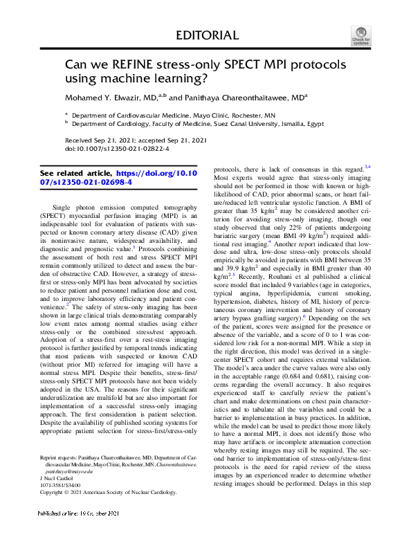 (PDF) Can we REFINE stress-only SPECT MPI protocols using machine learning?