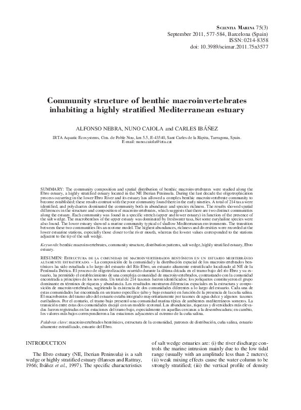 (PDF) Community structure of benthic macroinvertebrates inhabiting a ...