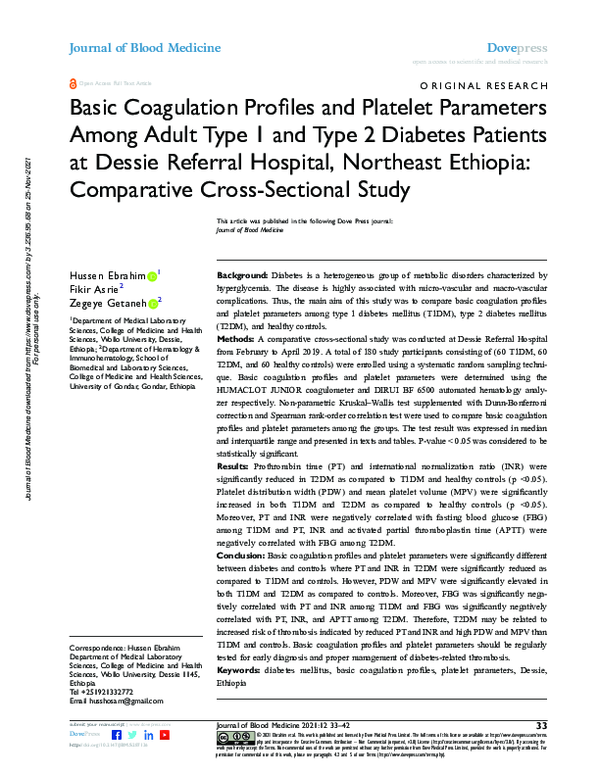 (PDF) Basic Coagulation Profiles and Platelet Parameters Among Adult ...