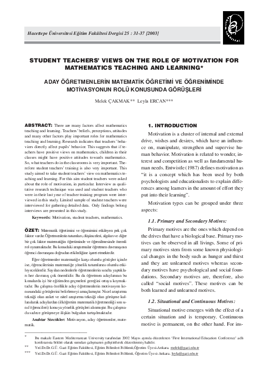 (PDF) Student teachers' views on the role of motivation for mathematics ...