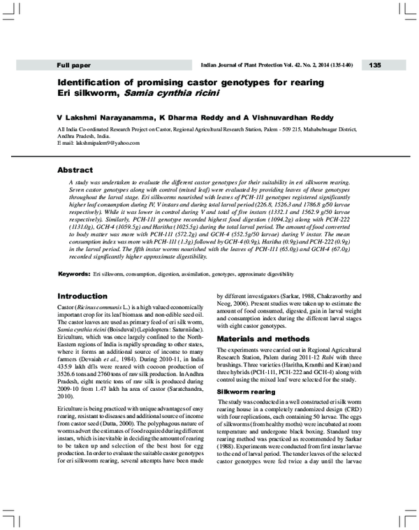 (PDF) Identification of promising castor genotypes for rearing Eri ...