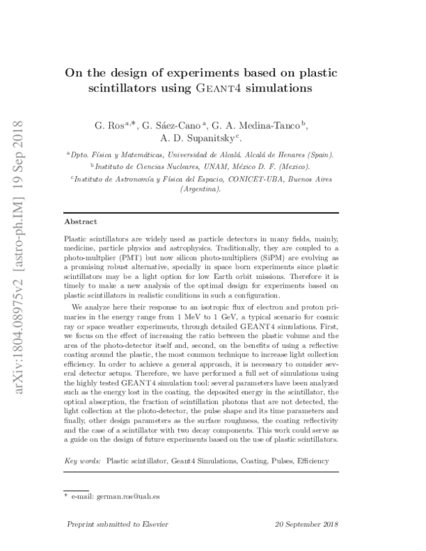 (PDF) On the design of experiments based on plastic scintillators using