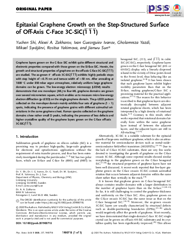 (PDF) Epitaxial Graphene Growth on the Step‐Structured Surface of Off ...