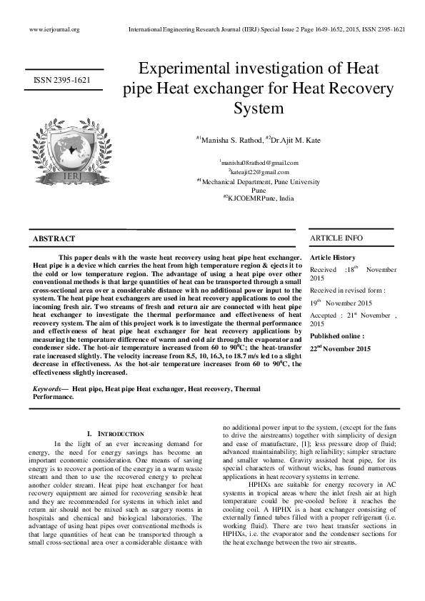 (PDF) Experimental investigation of Heat pipe Heat exchanger for Heat ...