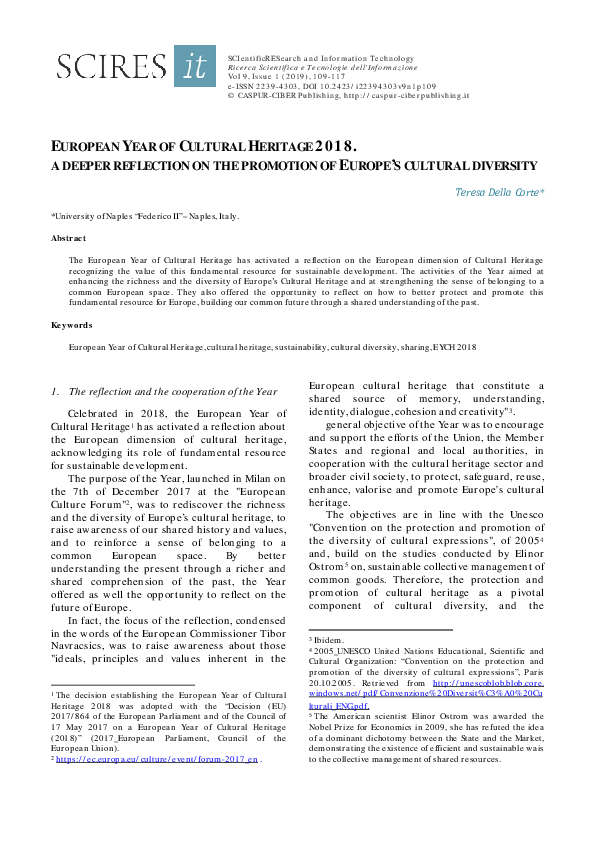 (PDF) European Year of Cultural Heritage 2018. A deeper reflection on ...