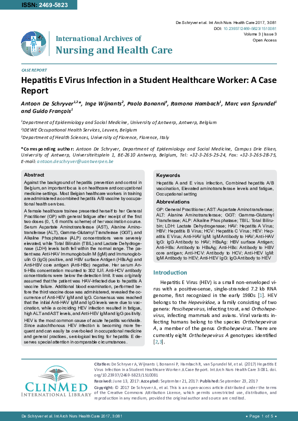 (PDF) Hepatitis E Virus Infection in a Student Healthcare Worker: A ...