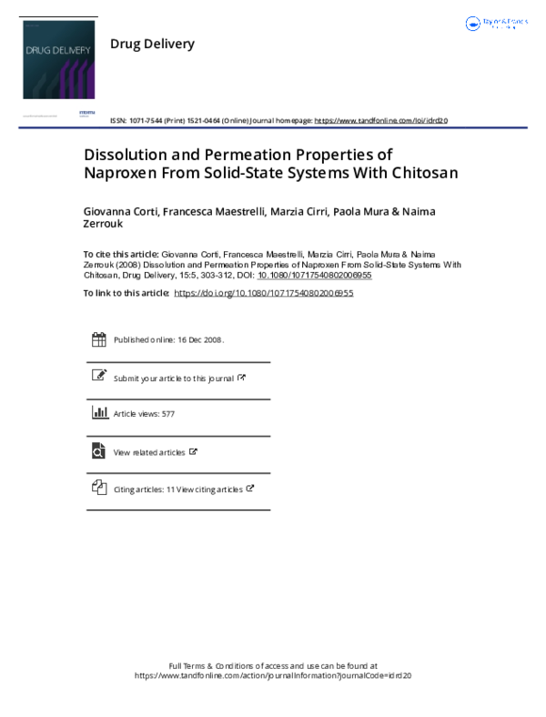 (PDF) Dissolution and Permeation Properties of Naproxen From Solid ...