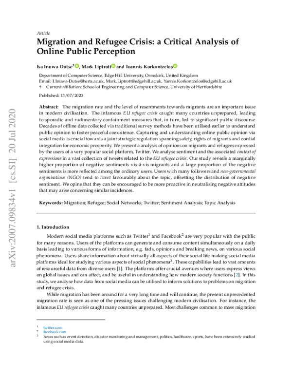 (PDF) Migration and Refugee Crisis: a Critical Analysis of Online ...