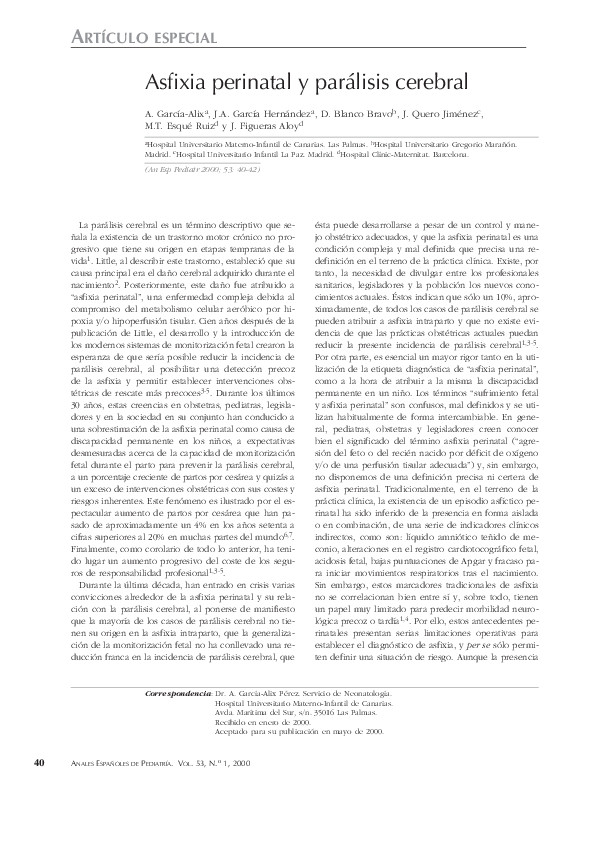 (PDF) Asfixia perinatal y parálisis cerebral Alfredo GarcíaAlix