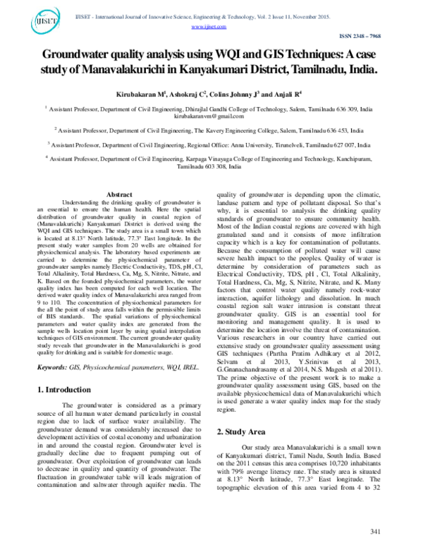(PDF) Groundwater quality analysis using WQI and GIS Techniques: A case ...