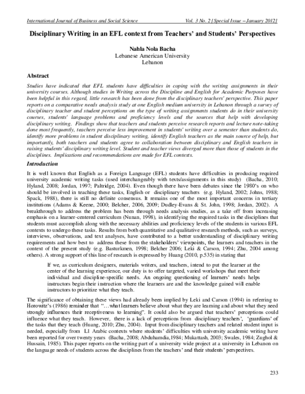 (PDF) Disciplinary Writing in an EFL context from Teachers’ and ...