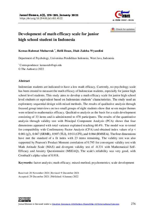 (PDF) Development of math efficacy scale for junior high school student ...
