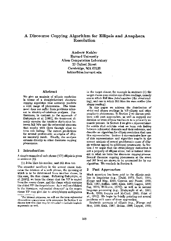 (PDF) A discourse copying algorithm for ellipsis and anaphora resolution