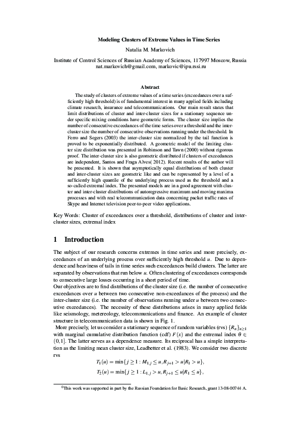 (PDF) Modeling Clusters of Extreme Values in Time Series