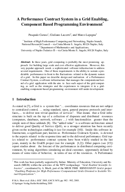 (PDF) A Performance Contract System in a Grid Enabling, Component Based ...
