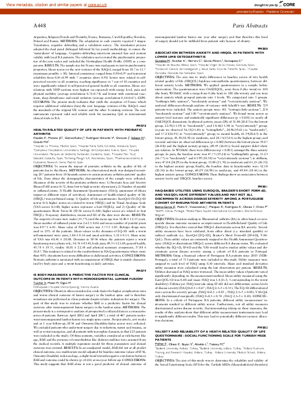(PDF) PMS82 Validity and Reliability of a Heath Related Quality of Life ...