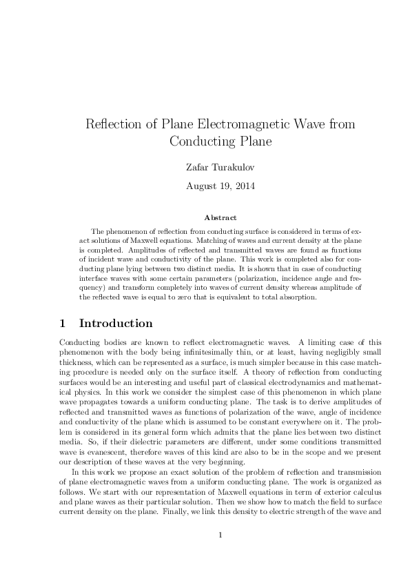 (PDF) Re ection of Plane Electromagnetic Wave from Conducting Plane