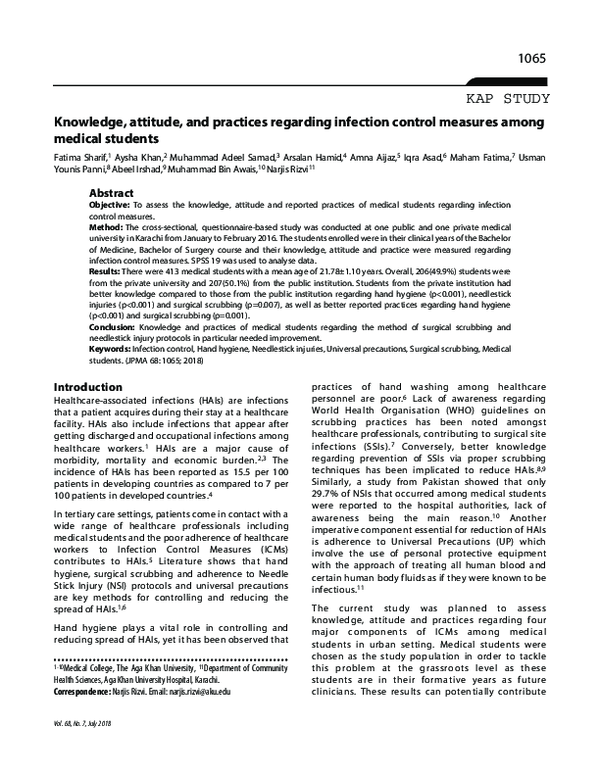 (PDF) Knowledge, attitude, and practices regarding infection control ...