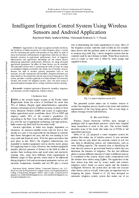 (PDF) Intelligent Irrigation Control System Using Wireless Sensors and ...