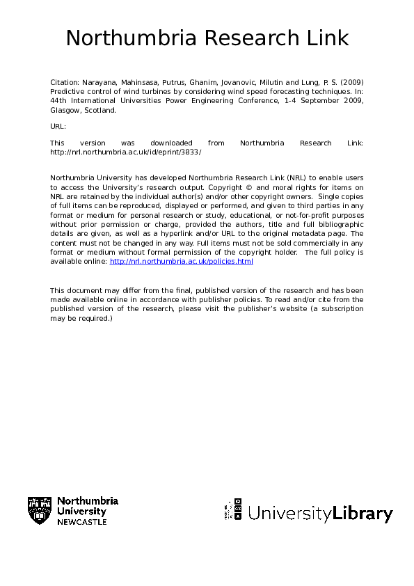 (PDF) Predictive control of wind turbines by considering wind speed ...