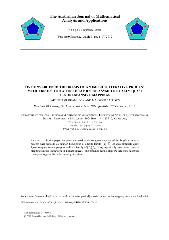 (PDF) On convergence theorems of an implicit iterative process with ...