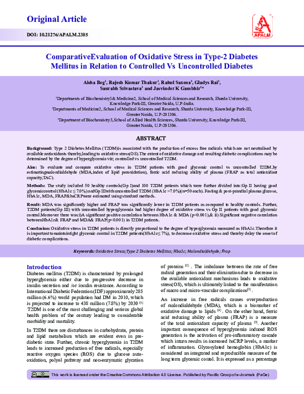 (PDF) ComparativeEvaluation of Oxidative Stress in Type-2 Diabetes ...