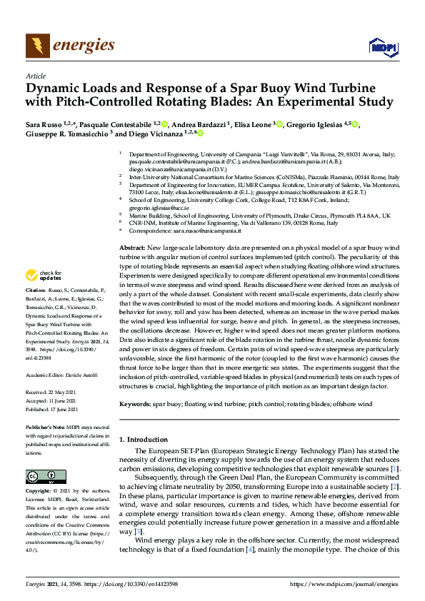 (PDF) Dynamic Loads and Response of a Spar Buoy Wind Turbine with Pitch ...