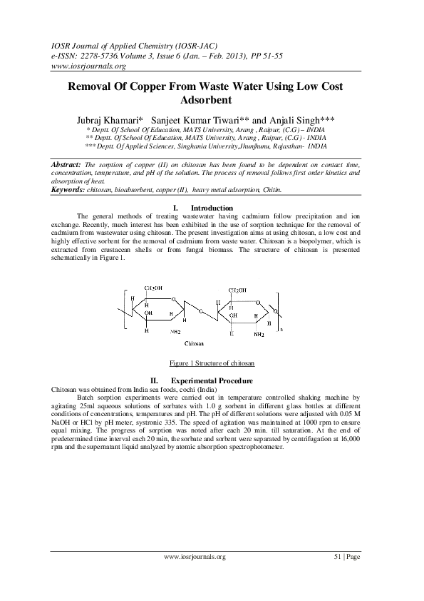 (PDF) Removal Of Copper From Waste Water Using Low Cost Adsorbent