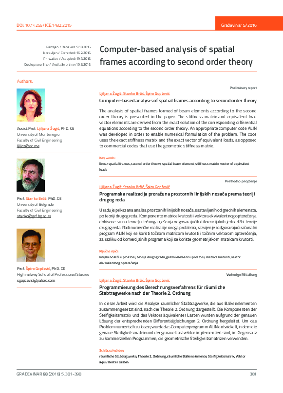 (PDF) Computer-based analysis of spatial frames according to second ...