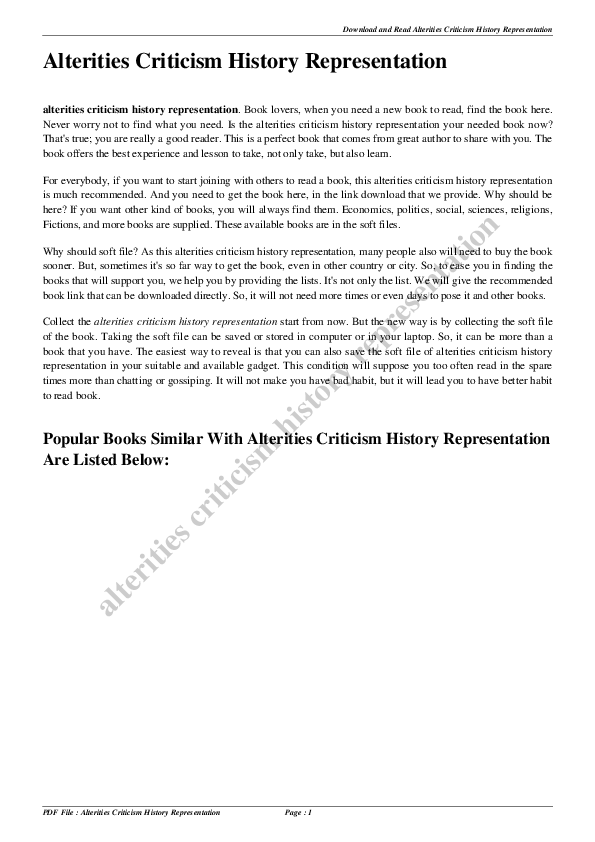 (PDF) Alterities criticism, history, representation Thomas Docherty Academia.edu