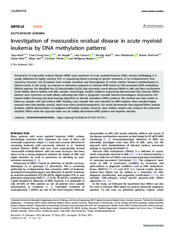 (PDF) Investigation of measurable residual disease in acute myeloid ...