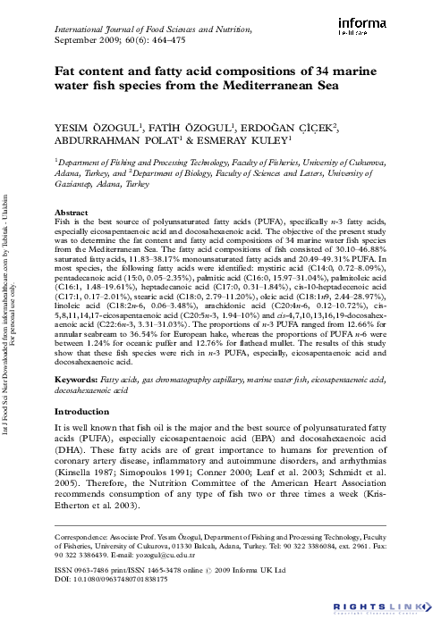 (PDF) Fat content and fatty acid compositions of 34 marine water fish ...