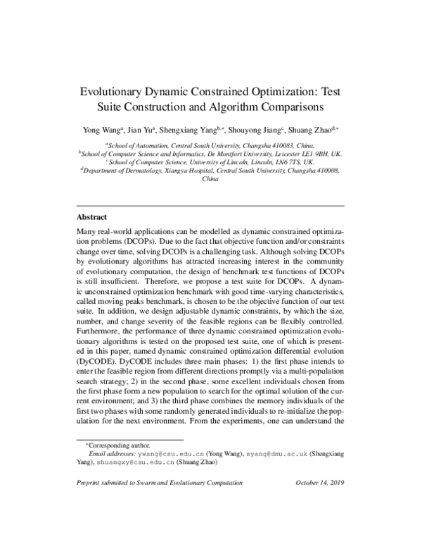 (PDF) Evolutionary dynamic constrained optimization: Test suite ...