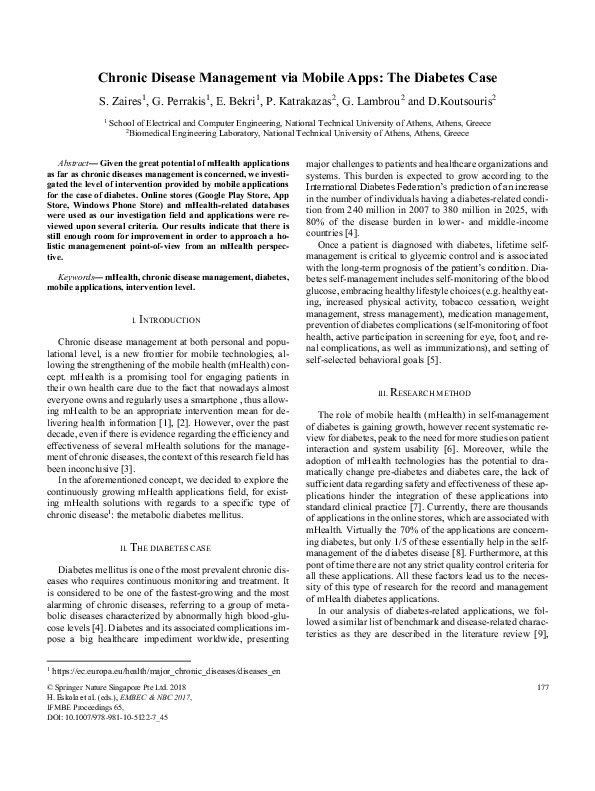 (PDF) Chronic Disease Management via Mobile Apps: The Diabetes Case