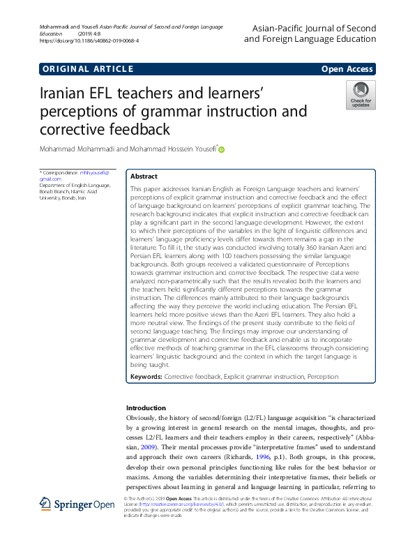 (PDF) Iranian EFL teachers and learners’ perceptions of grammar ...
